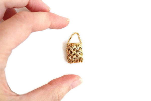 Vintage 1:12 Miniature Dollhouse Gold Crochet Purse or Handbag