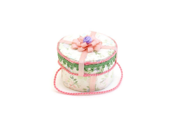 Vintage 1:12 Miniature Dollhouse Pink Floral Hat Box