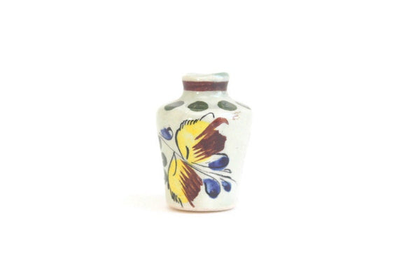 Vintage 1:12 Miniature Dollhouse Green & Blue Floral Porcelain Vase