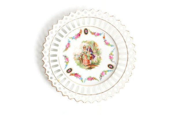 Vintage White & Pink Floral Porcelain Fragonard Saucer or Ring Dish