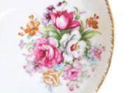 Vintage Pink Rose Flower Bouquet Porcelain Saucer or Ring Dish
