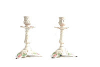 Vintage White, Pink & Green Floral Metal Candlesticks Made in Italy