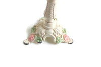 Vintage White, Pink & Green Floral Metal Candlesticks Made in Italy