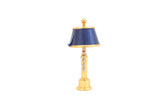 Vintage 1:12 Miniature Dollhouse Brass & Navy Blue Table Lamp