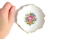 Vintage Purple & Pink Floral Leaf-Shaped Ring Dish or Trinket Dish