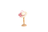 Vintage 1:12 Miniature Dollhouse Beige & Pink Straw Hat