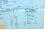 Vintage 1975 National Geographic Double-Sided Close-Up USA Southeast Wall Map of Tennessee, North Carolina, South Carolina, Georgia, Alabama & Mississippi