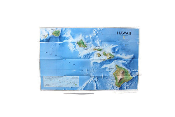 Vintage 1995 National Geographic Double-Sided Wall Map of Hawaii, USA