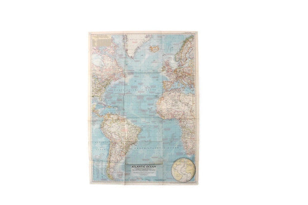 Vintage 1955 National Geographic Wall Map of the Atlantic Ocean