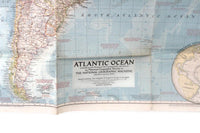 Vintage 1955 National Geographic Wall Map of the Atlantic Ocean