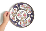 Vintage Blue & Pink Bird Print Porcelain China Serving Platter or Tray