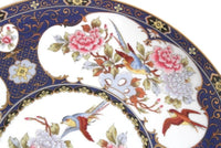 Vintage Blue & Pink Bird Print Porcelain China Serving Platter or Tray