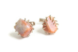 Vintage Silver, Peach & Gray Polished Stone Cuff Links
