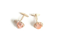 Vintage Silver, Peach & Gray Polished Stone Cuff Links