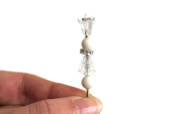 Vintage Silver & White Beaded Stick Pin, Hat Pin or Lapel Pin