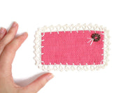 Vintage Miniature Dollhouse Pink & White Rug with Floral Accent