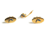 Vintage Gold & Blue Marlin Fish Cuff Link & Tie Pin Set