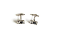 Vintage Square Striped Black & Silver Cuff Links