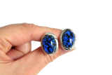 Vintage Silver & Cobalt Blue Polished Stone Cuff Links