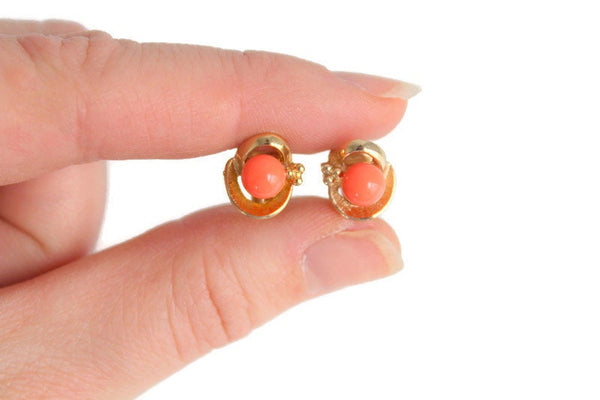 Vintage Peach Orange & Gold Clip-On Earrings