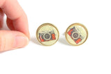 Handmade Round Gold & Camera Cuff Links