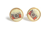 Handmade Round Gold & Camera Cuff Links