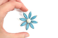 Vintage Blue Enamel Daisy Flower Brooch
