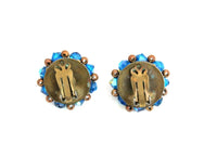 Vintage Blue Rhinestone Beaded Clip-On Earrings