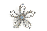 Vintage Large Blue Rhinestone Flower Brooch