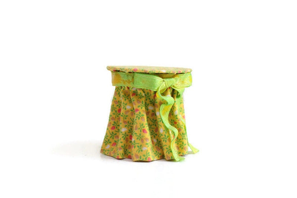 Vintage 1:12 Miniature Dollhouse Side Table or End Table with Green Floral Tablecloth