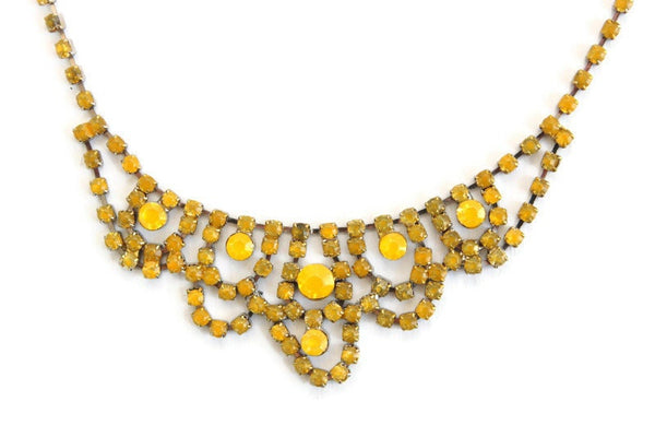 Vintage Silver & Yellow Painted Rhinestone Necklace