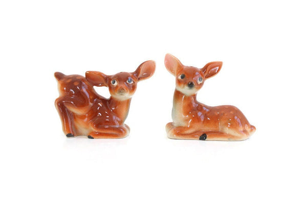 Vintage Brown Porcelain Deer Salt & Pepper Shaker Set