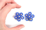 Vintage Blue Celluloid Flower Clip-On Earrings