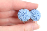 Vintage Blue Celluloid Flower Screw-Back Earrings