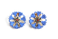 Vintage Blue Aster Celluloid Flower Clip-On Earrings