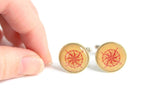 Handmade Round Compass Print Cuff Links