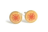 Handmade Round Compass Print Cuff Links