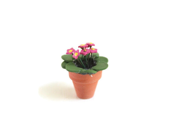 Vintage 1:12 Miniature Dollhouse Pink African Violet Potted Plant