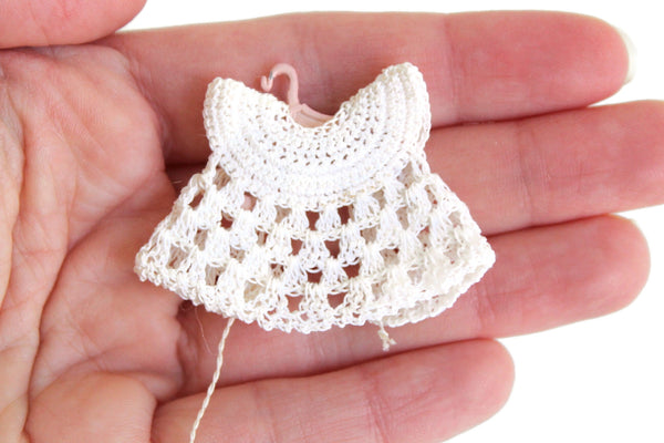 Vintage 1:12 Miniature Dollhouse White Crochet Baby Dress