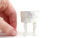 Vintage 1:12 Miniature Dollhouse White & Pink Floral End Table, Side Table or Accent Table