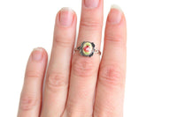 Vintage Size 6 Beige & Pink Rose with Silver Frame Midi Ring