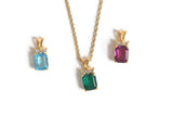 Vintage Purple, Green & Blue Rhinestone Pendant Necklace Set with Gold Chain