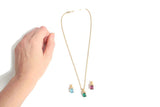 Vintage Purple, Green & Blue Rhinestone Pendant Necklace Set with Gold Chain