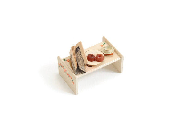 Vintage 1:12 Miniature Dollhouse Wooden Breakfast Tray with Food