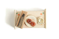 Vintage 1:12 Miniature Dollhouse Wooden Breakfast Tray with Food