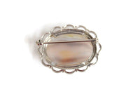 Vintage Silver & Gray Polished Stone Brooch