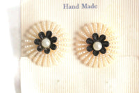 Vintage Black Celluloid Daisy Flower Screw-Back Earrings