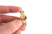 Vintage Gold Leaf & Red Rhinestone Clip-On Earrings