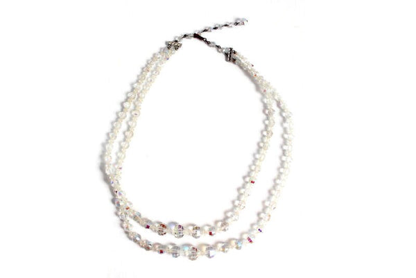 Vintage Aurora Borealis Double Strand Iridescent Crystal Beaded Necklace