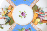 Vintage Blue Floral & Scenic Pattern Porcelain China Saucer or Ring Dish